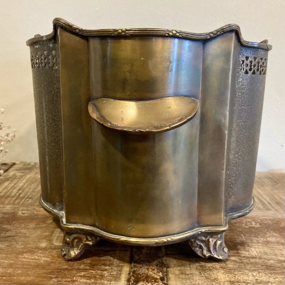 Metal Planter with Cutout Design Footed Container Cachepot